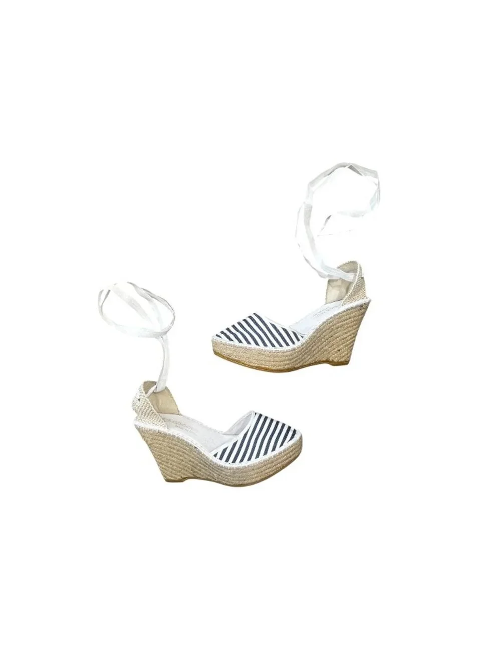 Andre Assous Espadrille Wedges Sandals Womens 40 10 Striped Nautical Coastal